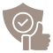 Shield with checkmark and thumbs up icon.